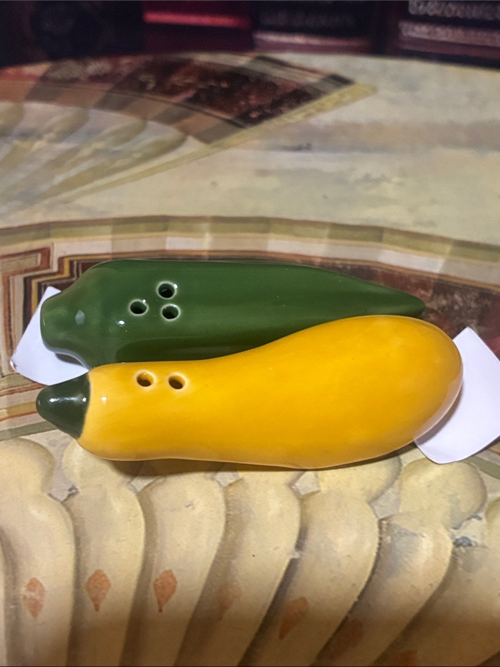 Green and Yellow Ceramic Squash and pepper Salt and Pepper Shakers - Home Accent